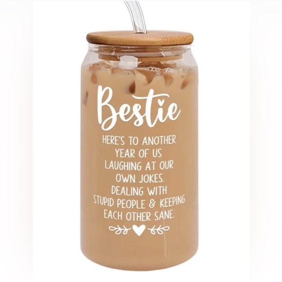 Friendship Gifts for Women Bestie Best Friends 16oz. Glass Tumbler w/ Straw - Picture 3 of 4